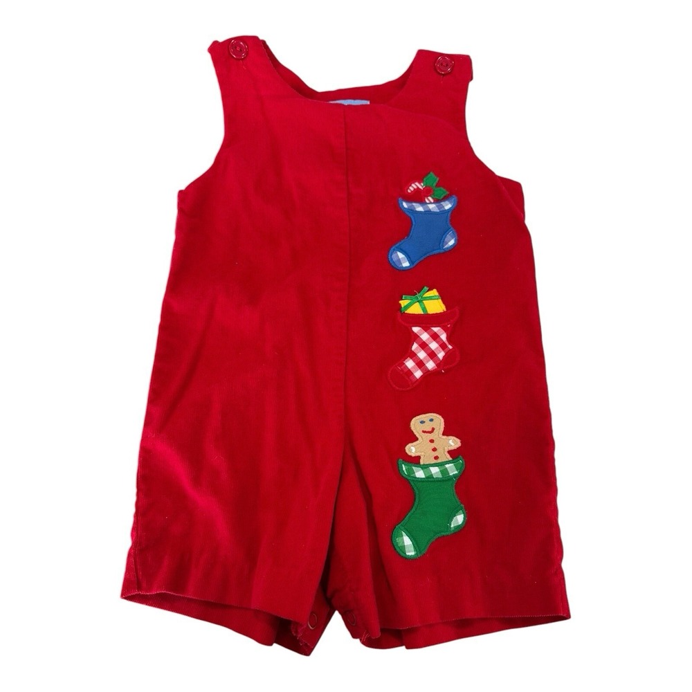 Vtg Monday's Child Boys Shortall Romper‎ Christmas 18 Mos SI50